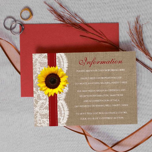 Carte D'accompagnement Collection de Mariages de tournesol rustique - Rou