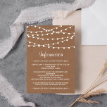 Carte D'accompagnement Collection de Mariages Rustic Kraft<br><div class="desc">Simple mais élégant, les lampes à cordes de la collection rustique Kraft mariage est un design époustouflant avec de belles lumières à cordes blanches suspendues sur un arrière - plan à effet Kraft, qui est parfait pour toute célébration mariage rustique. Ces cartes d'encart peuvent être personnalisées pour votre occasion spéciale...</div>