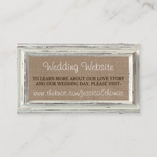 Carte D'accompagnement Collection de Mariages Rustic White Frame & Burlap (Devant)
