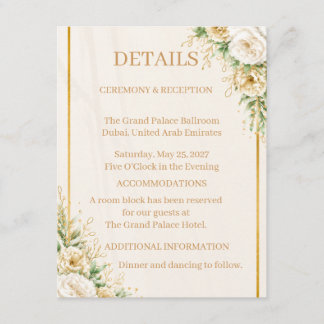 Carte D'accompagnement Collection Élégante de Mariage Floral Ivoire & Or
