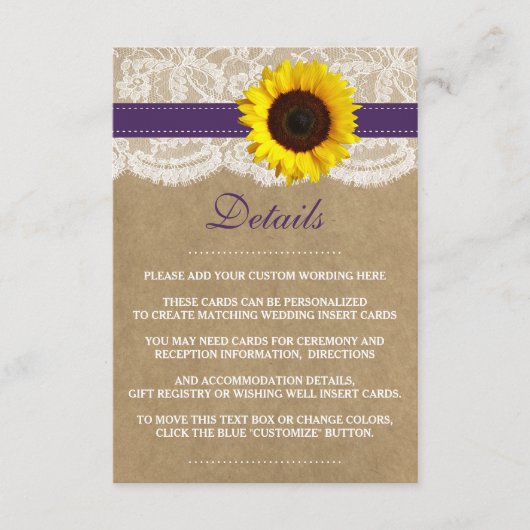 Carte D'accompagnement Collection Rustique de Mariages de tournesol Kraft (Devant)