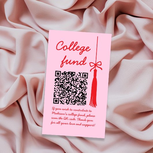 Carte D'accompagnement College Fund Pink & Red Gift Qr Code Graduation