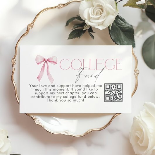 Carte D'accompagnement College Fund Qr Code Graduation Pink Bow