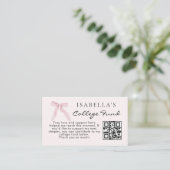 Carte D'accompagnement College Fund Qr Code Pink Bow Graduation (Debout devant)