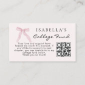Carte D'accompagnement College Fund Qr Code Pink Bow Graduation (Devant)