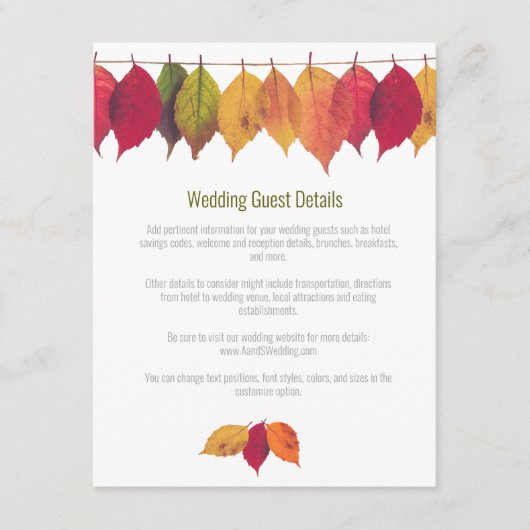 Carte D'accompagnement Colorful Fall Leaves Mariage Détails de l'invité (Devant)