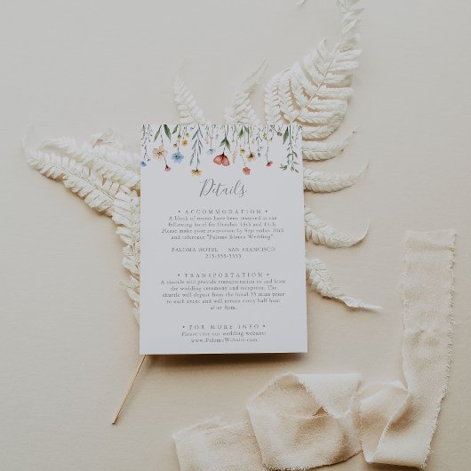 Carte D'accompagnement Colorful Garden wildflower Wedding Details