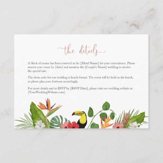 Carte D'accompagnement Colorful Tropical Floral Wedding Details Card (Devant)