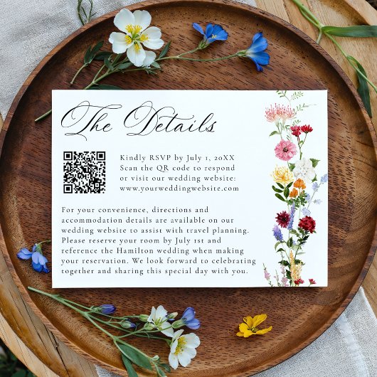 Carte D'accompagnement Colorful Wildflower QR Code Wedding Details