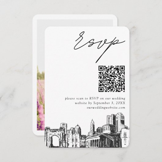 Carte D'accompagnement Columbus Mariage moderne RSVP QR Code (Devant / Derrière)