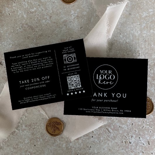 Carte D'accompagnement Commande de Merci du logo de l'entreprise Noir Chi