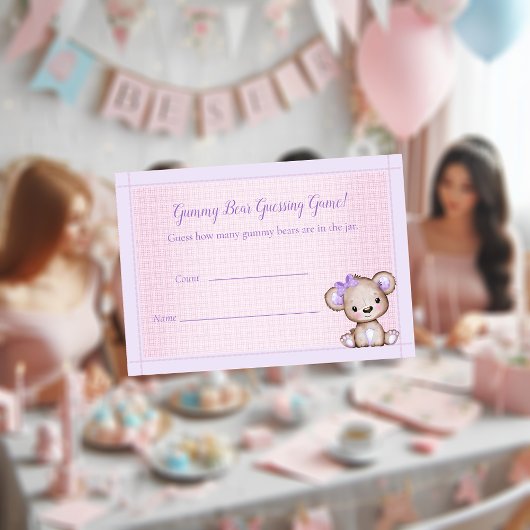 Carte D'accompagnement Compter Le Baby shower Ours Mignonne Violet Jeu Ou