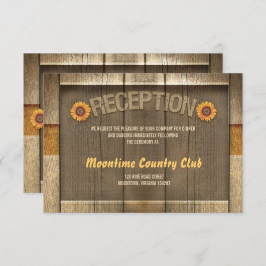 Carte D'accompagnement conception de réception de mariage avec du bois et (Devant / Derrière)