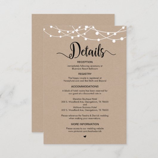 Carte D'accompagnement Conception Rustic Farm String Lights, détails Mari (Devant / Derrière)