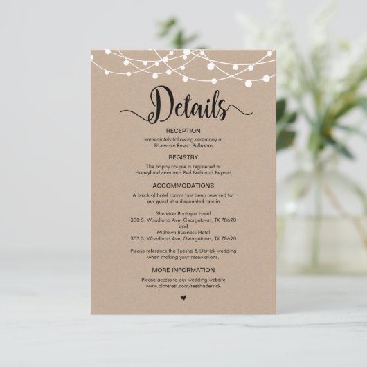 Carte D'accompagnement Conception Rustic Farm String Lights, détails Mari (Debout devant)