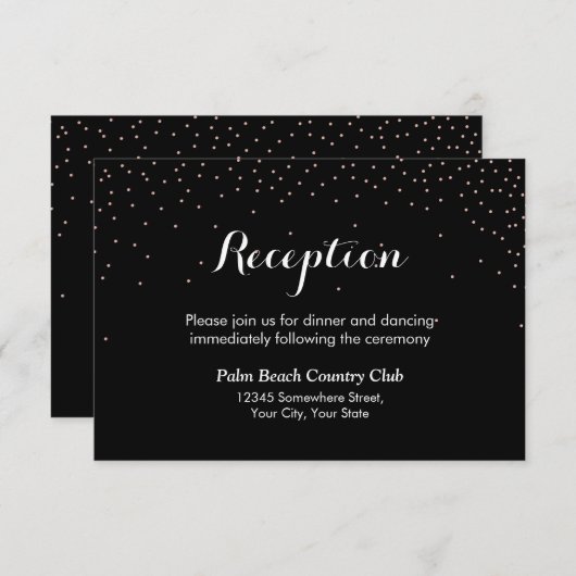 Carte D'accompagnement Confetti Dots modernes Noir Mariage Réception (Devant / Derrière)