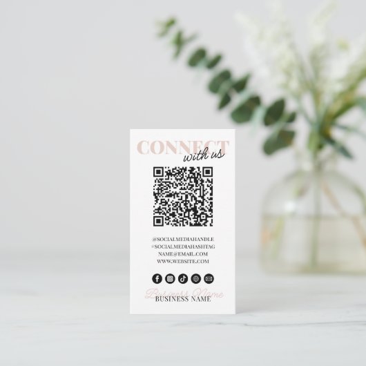 Carte D'accompagnement Connectez-vous avec nous QR Code Modern Pink Scrip (Debout devant)