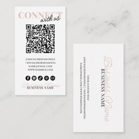 Carte D'accompagnement Connectez-vous avec nous QR Code Modern Pink Scrip (Devant / Derrière)