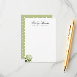 Carte D'accompagnement Conseil bébé Hydrangea blanc et vert