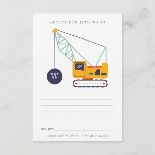 Carte D'accompagnement Conseil De Grue De Construction Mignonne Pour Le B (Devant)