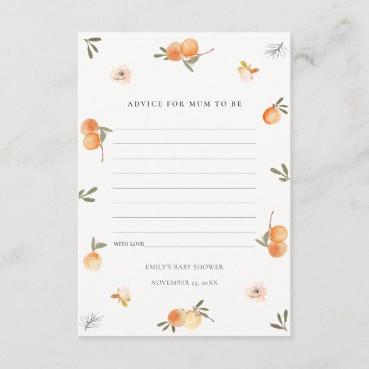 Carte D'accompagnement Conseil pour maman bébé Showe Floral Orange mignon (Devant)