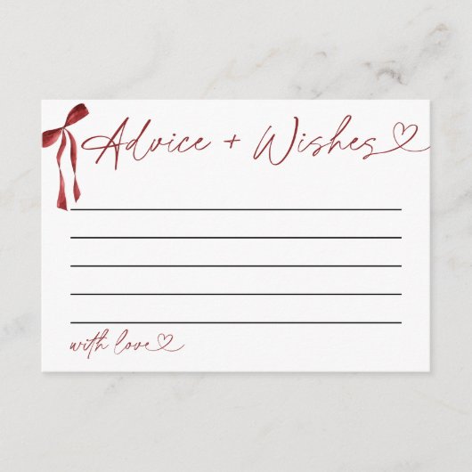 Carte D'accompagnement Conseil & Souhaits Jeu de douche Burgundy Bow (Devant)