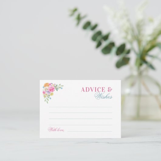 Carte D'accompagnement Conseils et vœux de mariage floral rose et bleu (Debout devant)