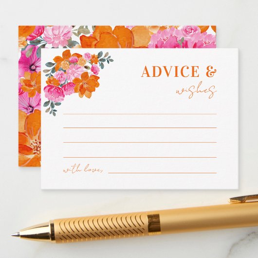 Carte D'accompagnement Conseils et vœux de mariage floral rose orange pou