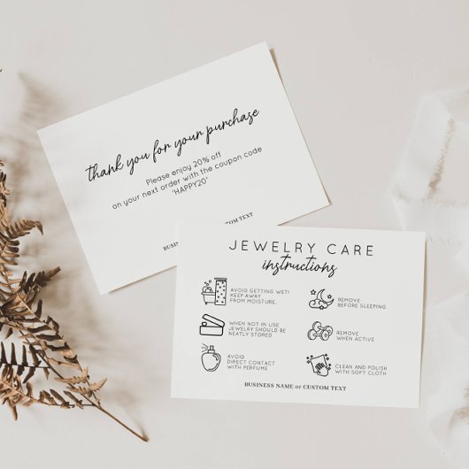 Carte D'accompagnement Conseils minimaux pour l'entretien des bijoux