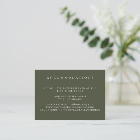Carte D'accompagnement Contenants de mariage vert olive uni (Debout devant)