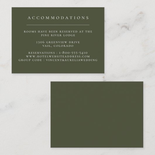 Carte D'accompagnement Contenants de mariage vert olive uni (Devant / Derrière)