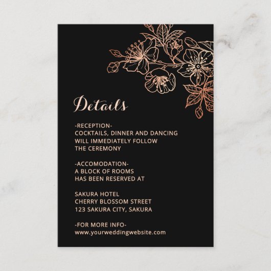 Carte D'accompagnement Copper Black Floral Line Art Wedding (Devant)