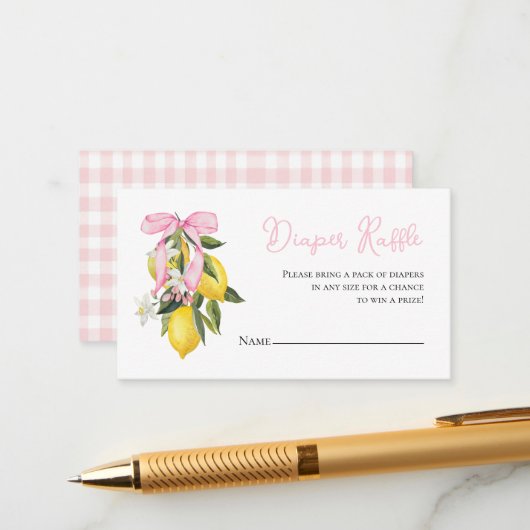 Carte D'accompagnement Coquette citron rose Bow baby shower Déchets Raffi (Devant/Arrière en situation)