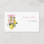 Carte D'accompagnement Coquette citron rose Bow informations sur le baby  (Devant)