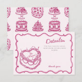 Carte D'accompagnement Coquette Coeur rose - Détails du gâteau de cerise  (Devant / Derrière)