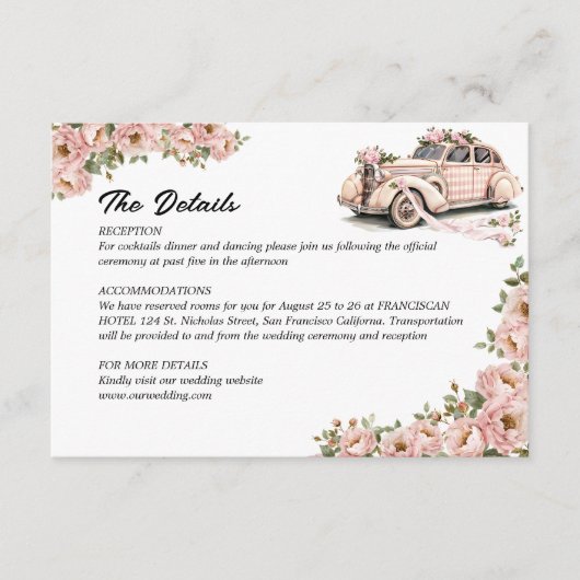 Carte D'accompagnement Coquette Floral Blush Pink Détails du Mariage (Devant)