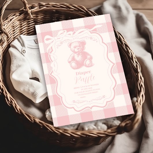 Carte D'accompagnement Coquette Gingham Teddy Français Tirage de Couches