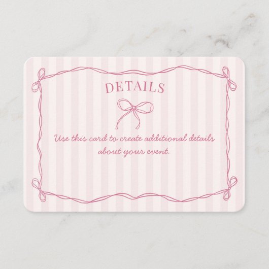 Carte D'accompagnement Coquette rose Bow Détails Pastel Insérer (Devant)