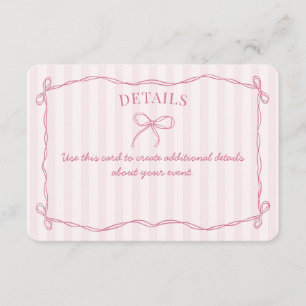 Carte D'accompagnement Coquette rose Bow Détails Pastel Insérer