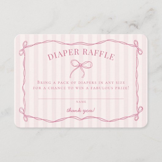 Carte D'accompagnement Coquette Rose Bow Pastel Baby shower Déchets Raffi (Devant)