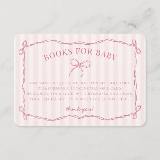 Carte D'accompagnement Coquette rose Bow Pastel Douche Livres pour bébé (Devant)