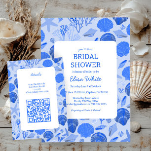 Carte D'accompagnement Coquillages Réception de Mariage Chic Bleu Plage Q