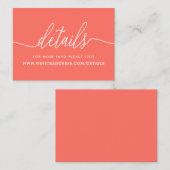 Carte D'accompagnement Corail Moderne & Détails de Script Simple Blanc (Devant / Derrière)
