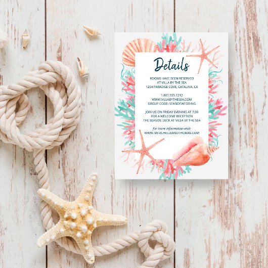 Carte D'accompagnement Corail tropical | Détails du mariage sur la plage