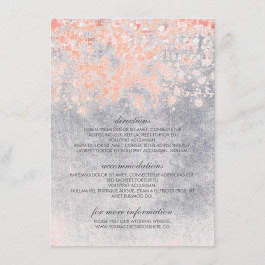 Carte D'accompagnement Coral et Grey Confetti Information Mariage (Devant)