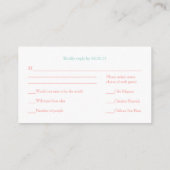 Carte D'accompagnement Coral Heart Aqua Beach Wedding Réponse RSVP (Dos)