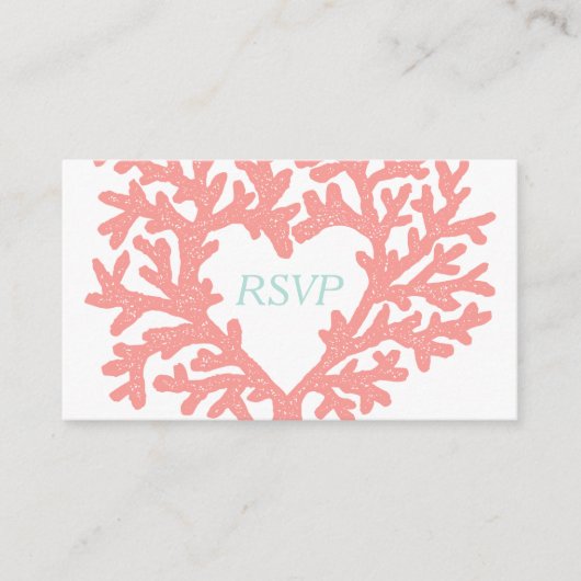 Carte D'accompagnement Coral Heart Aqua Beach Wedding Réponse RSVP (Devant)