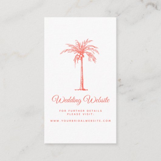 Carte D'accompagnement Coral Palm Tree Tropical Beach Wedding Website (Devant)