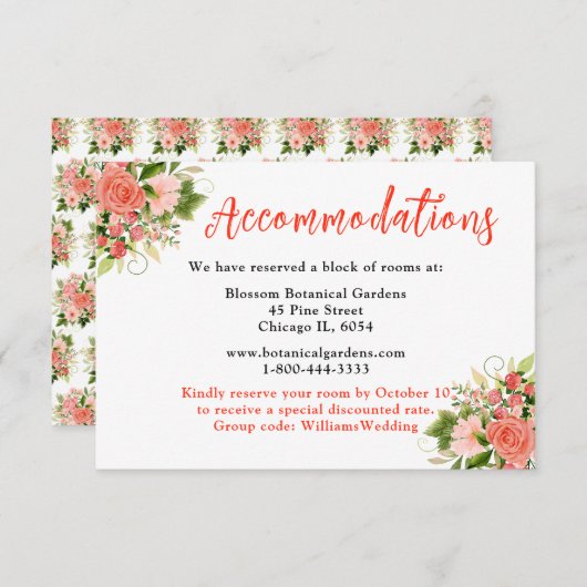 Carte D'accompagnement Coral Red Roses with Foliage (Devant / Derrière)