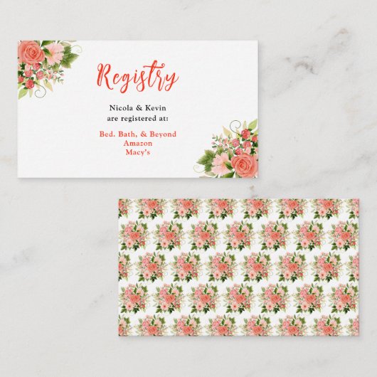 Carte D'accompagnement Coral Red Roses with Foliage (Devant / Derrière)